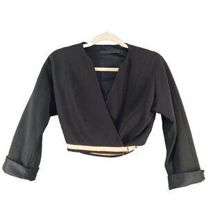 ALESSANDRO DELL ACQUA Wrap Crop Blazer Size 11 Junior Silk Wool Woven Black